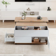 Tavolino da salotto rialzabile 100 x 98 x 65 cm in truciolare; bianco e effetto legno naturale
