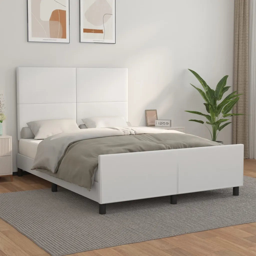 Letto matrimoniale | Letto per adulti | Giroletto con Testiera Bianco 140x190 cm in Similpelle