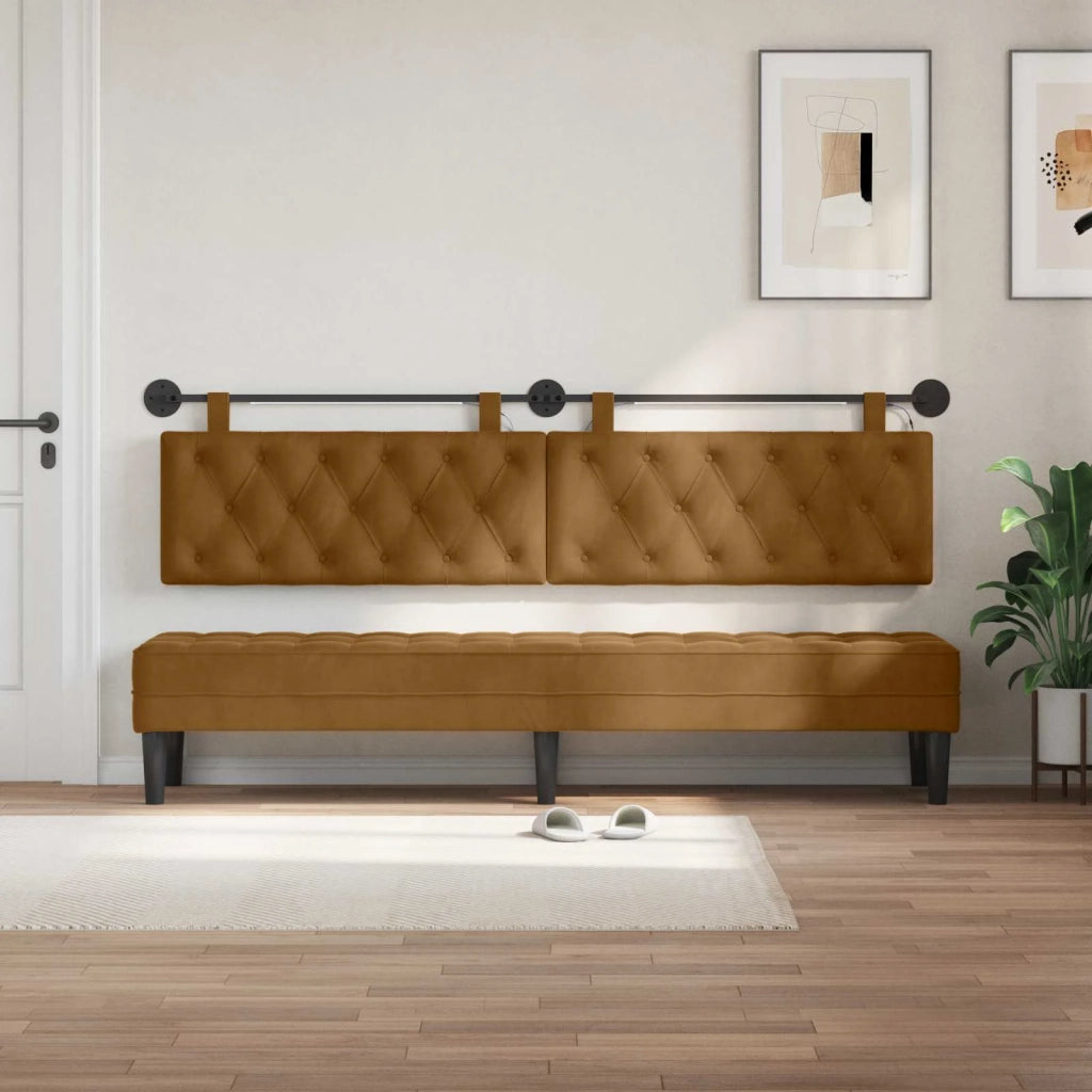 Testiera sospesa Con luce LED Marrone Velluto 3424729
