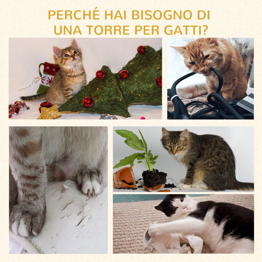 EasyComfort Albero Tiragraffi Giocattolo per Gatti a 4 Livelli con Amaca Cuccia Piattaforme in Peluche Sisal Naturale Altezza 132cm Grigio