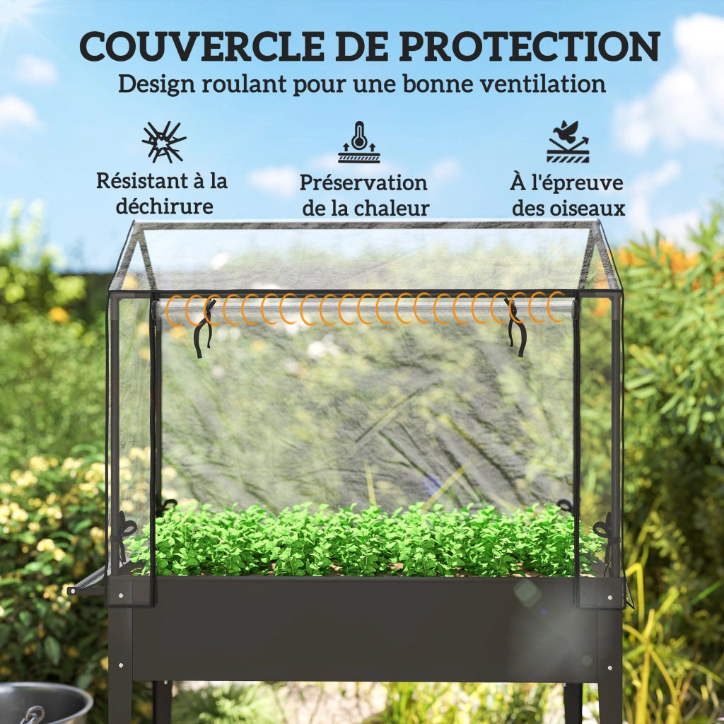 Fioriera rialzata su ruote con telo PVC ¨C Xylo ¨C Nero 100x45x152 cm foro drenaggio