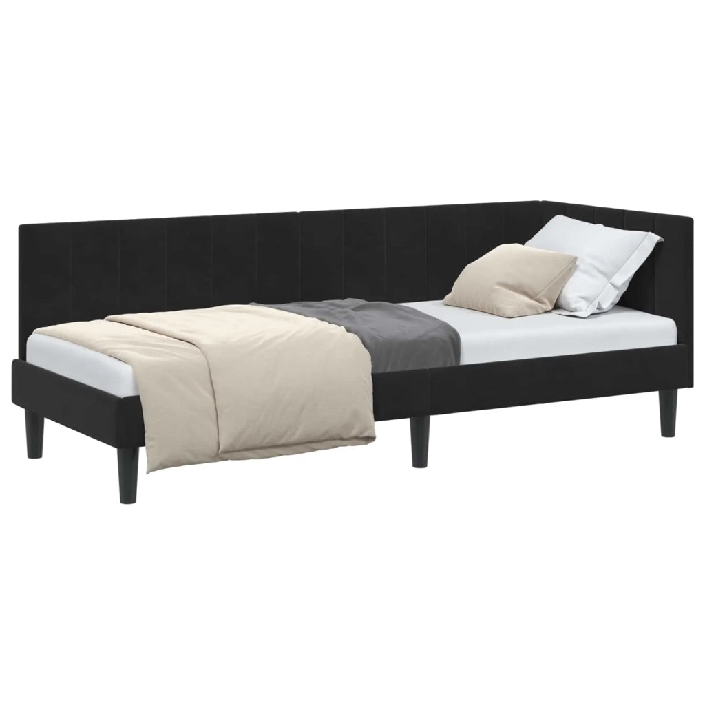 Cornice del letto ad angolo Nero 80 cm x 200 cm Velluto