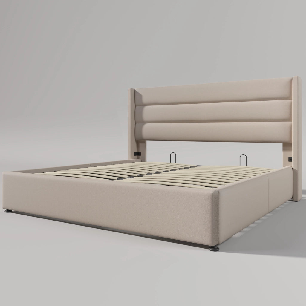 letto imbottito lino beige 140 x 200 cm