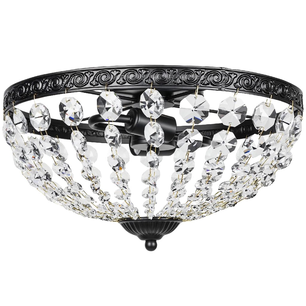 Lampada a Soffitto Vintage con Perline di Cristallo ¨C zephmum ¨C Nero 2xE14 40W