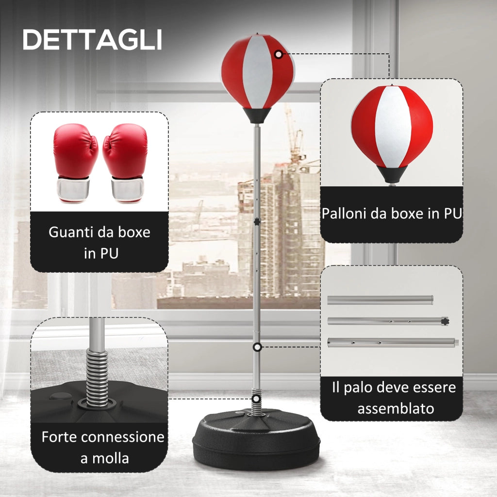 Punching Ball da Terra Regolabile ¨C Minimal ¨C Rosso e Bianco 43x43x126-144 cm