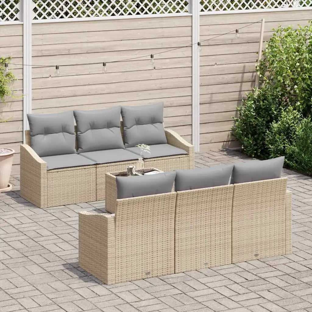 Set di divani con cuscino 7 pcs Beige e grigio polyrattan