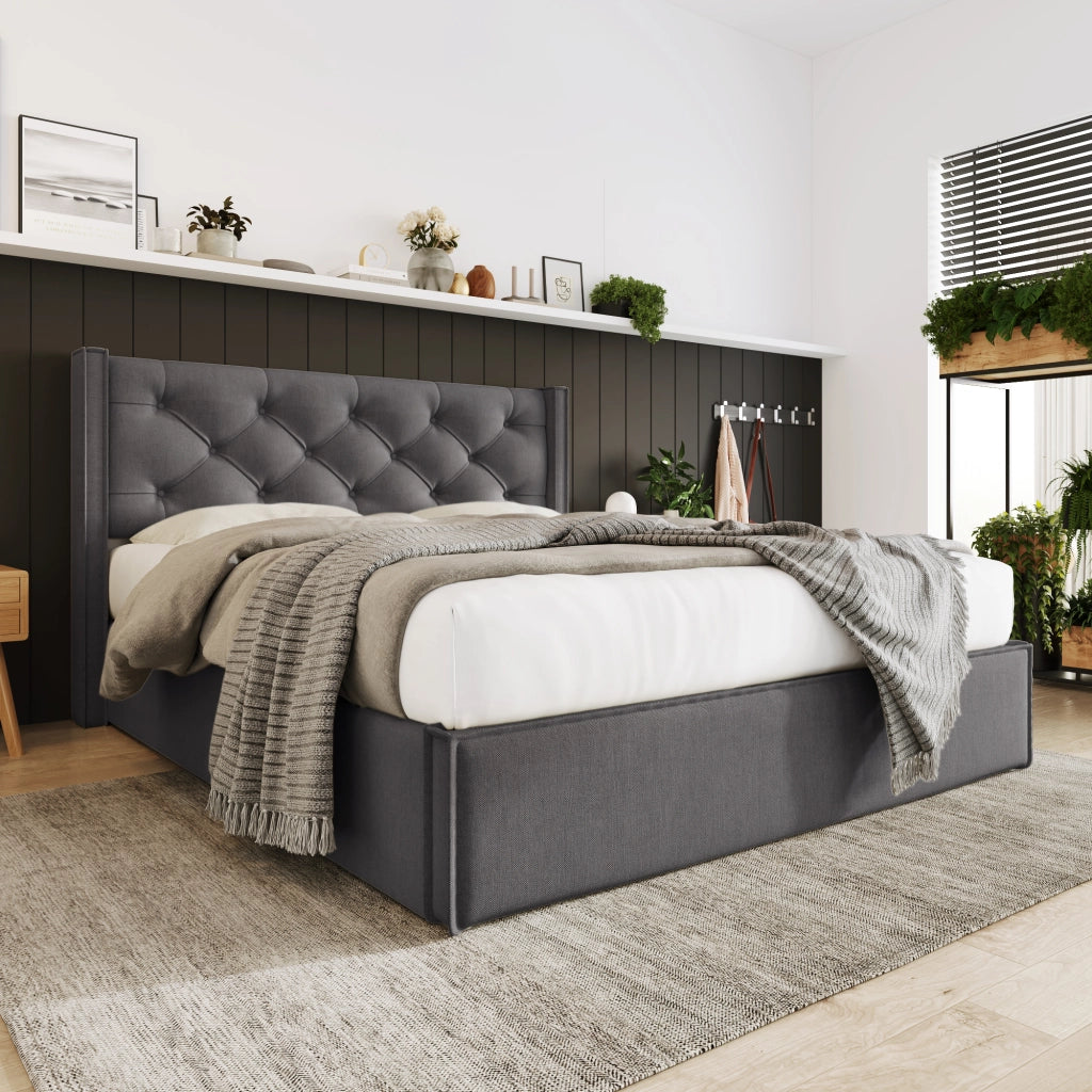 letto imbottito cotone grigio 140x200 cm