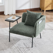Fauteuil con tavolino laterale e tasche portaoggetti, seduta imbottita in ciniglia verde smeraldo 86 × 72 × 71 cm