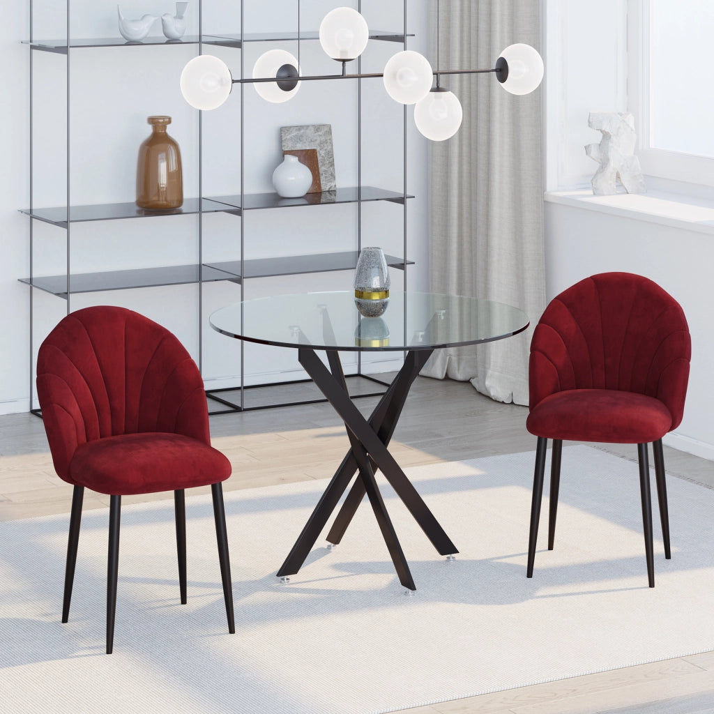 Set 2 Sedie da Pranzo ¨C Xylo ¨C Velluto Bordeaux Gambe Metallo Nero 52x54x79cm