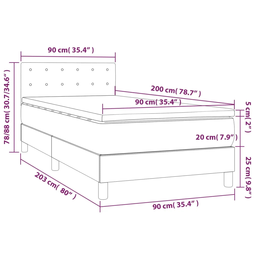 Letto a Molle Materasso e LED Grigio Scuro 90x200 cm in Tessuto 3133446