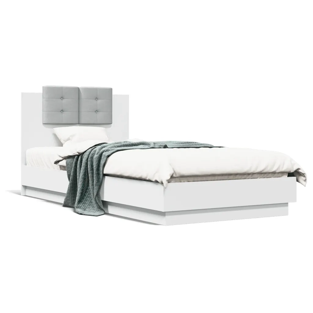 Letto singolo | Letto per adulti | Giroletto con Testiera e LED Bianco 90x200 cm