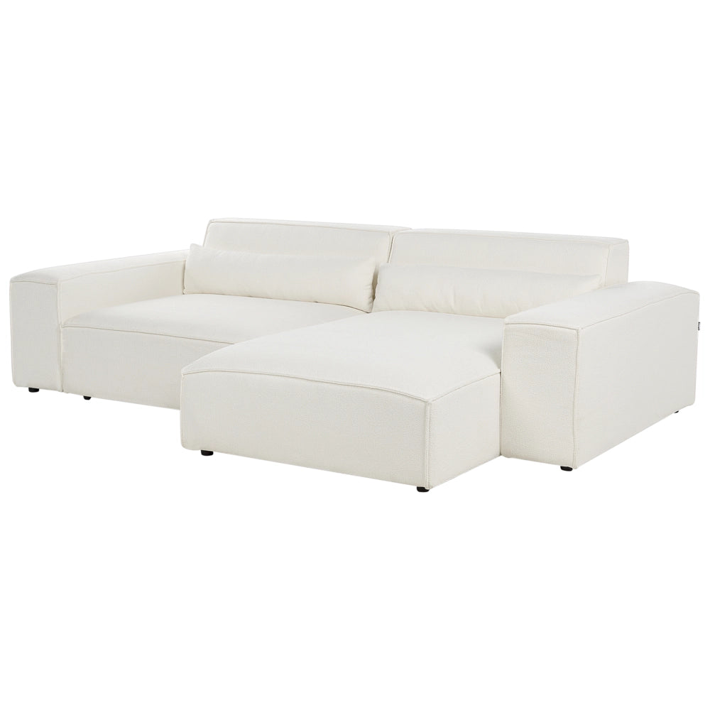 Divano angolare modulare a 2 posti a sinistra Divano componibile in boucle bianco con gambe nere Soggiorno moderno