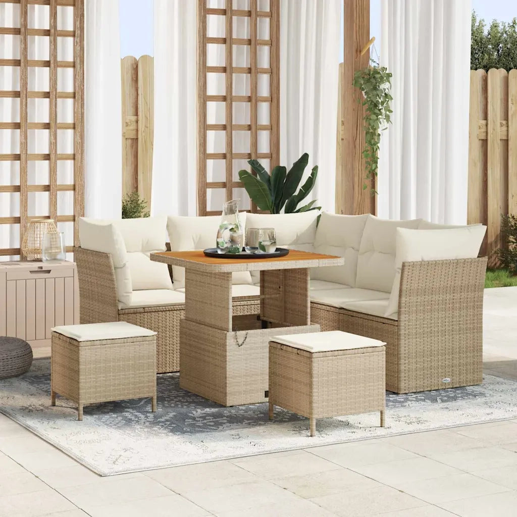 Set Divano da Giardino 8 pcs Beige polyrattan