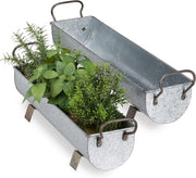 Set di 2 vaschetti in acciaio vintage per giardino e interni, argento