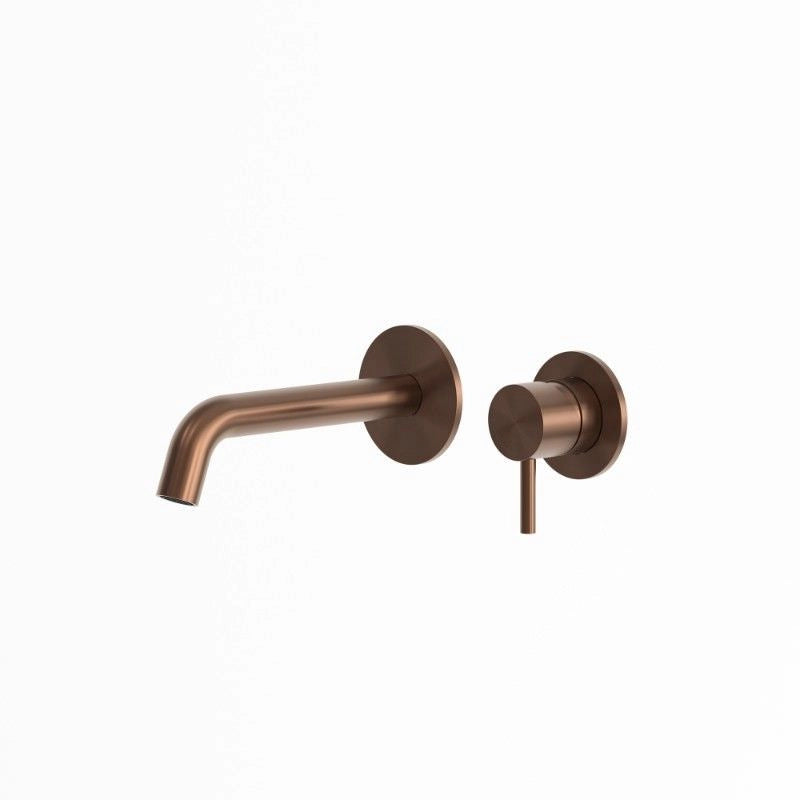 SINED Kit Miscelatore e Beccuccio da Muro in Acciaio Inox 316L con Finitura PVD Oro Rosa per Bagni Moderni e Ambienti Outdoor - Modello LEVANTE