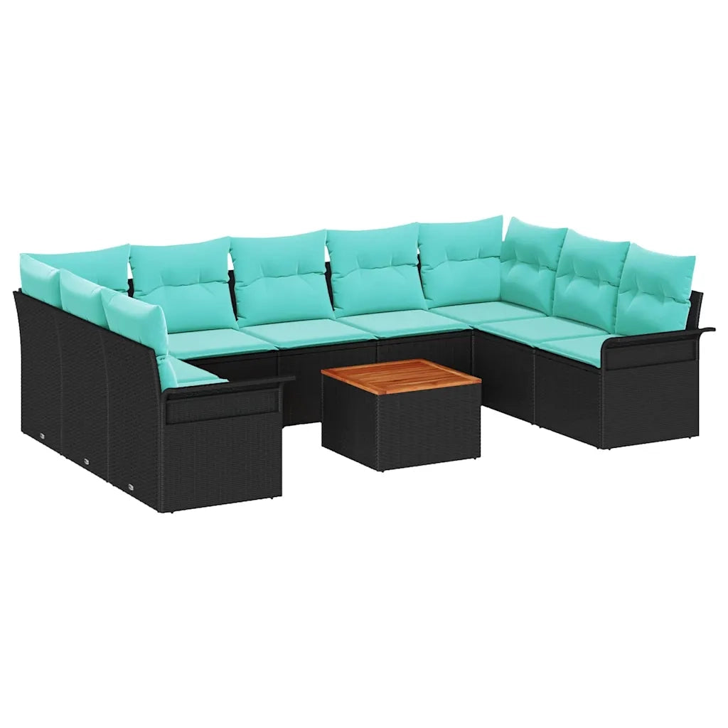 Set Divano da Giardino 10 pcs Nero e Turchese polyrattan 3356044