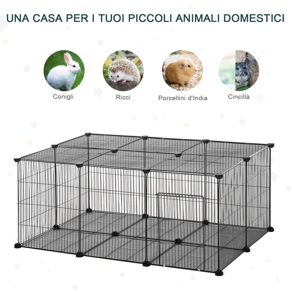 Gabbia per Conigli e Piccoli Animali ¨C Xylo ¨C 22 Pannelli Modulabili in Metallo con Porta, Nero, 105x70x45cm