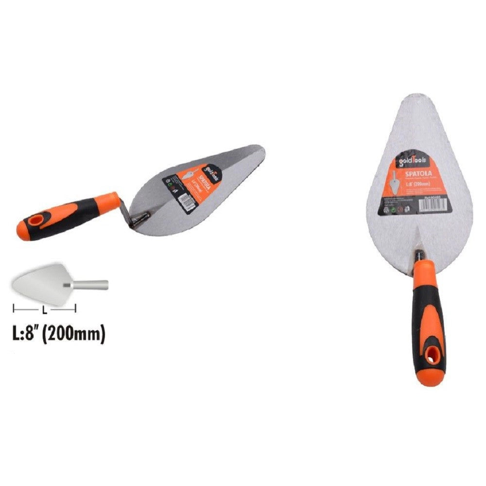 Trade Shop - Cazzuola In Acciaio 200mm 8" Manico Antiscivolo Spatola Pesca Per Muratore 90493 -