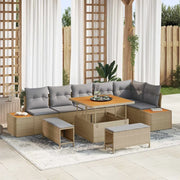 Set Divano da Giardino con cuscino 9 pcs Beige Poly Rattan