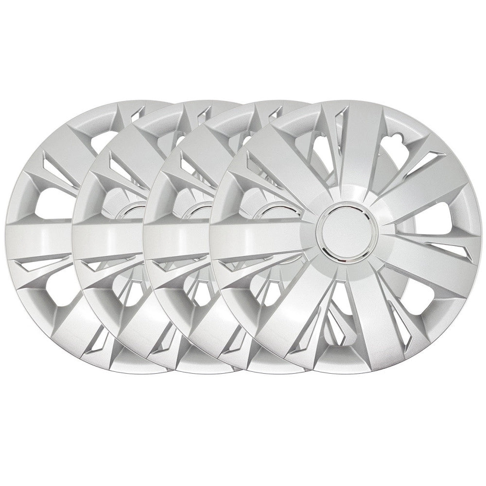 Trade Shop - Set 4 Copricerchi Copriruota Coppa Ruota Borchie Auto Universale 16" Silver -