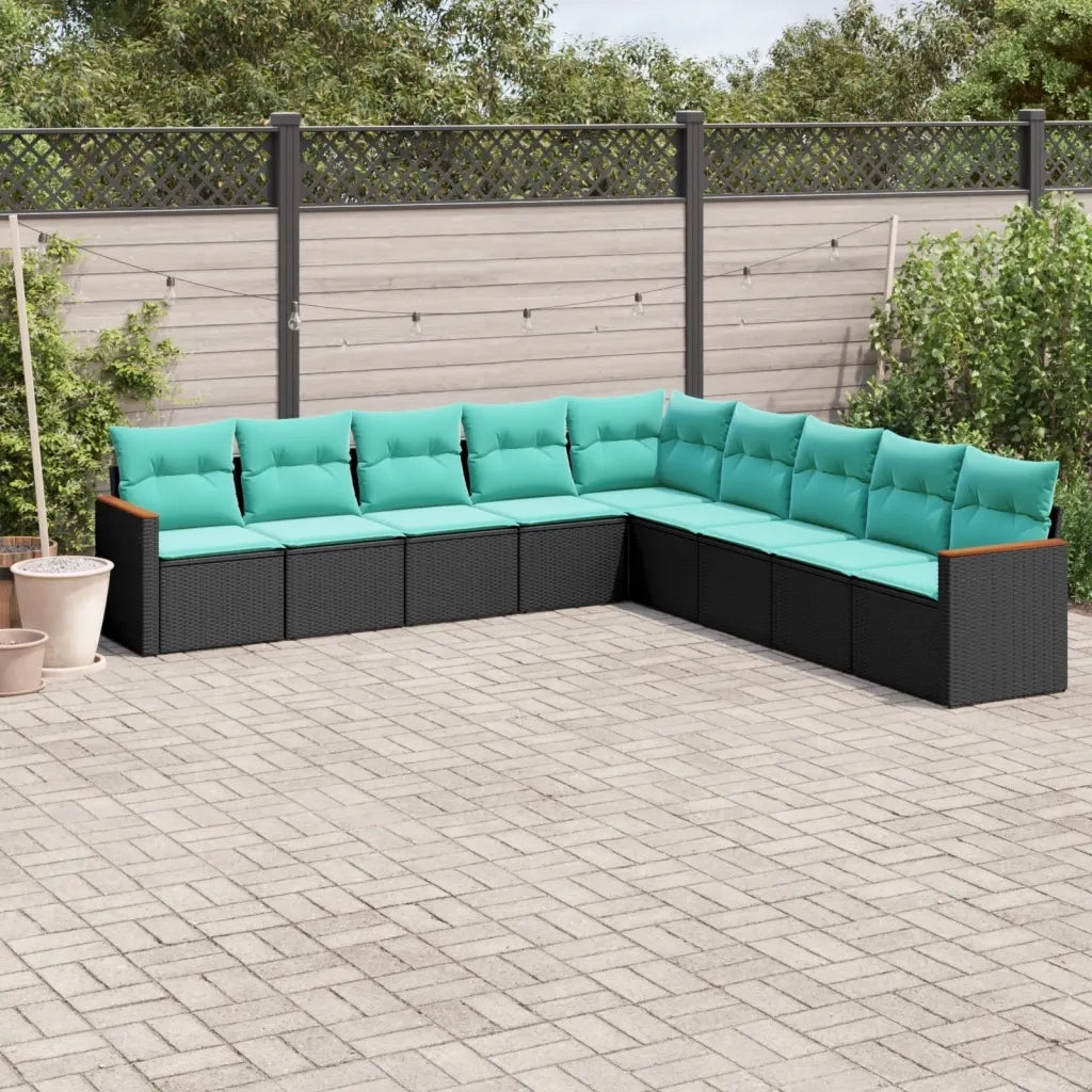 Set Divani da Giardino 9 pz con Cuscini Nero in Polyrattan 3226057