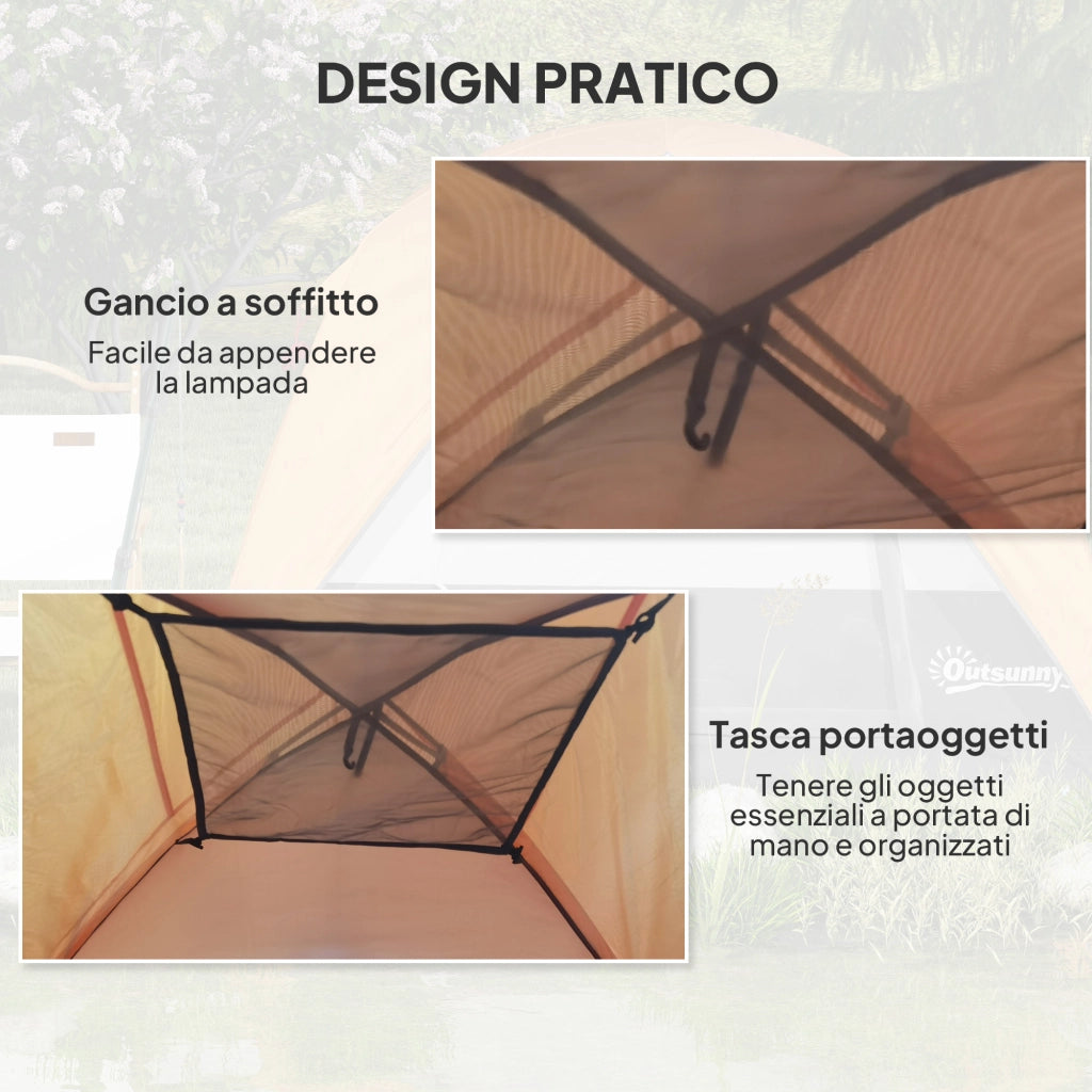 Tenda da Campeggio-Tenda per Escursionismo  per 3 Persone Impermeabile con Tasca, Gancio per Lanterna e Borsa, 2x2x1.35m, Arancione