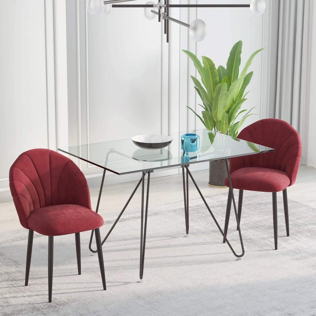 Set 2 Sedie da Pranzo ¨C Xylo ¨C Velluto Bordeaux Gambe Metallo Nero 52x54x79cm