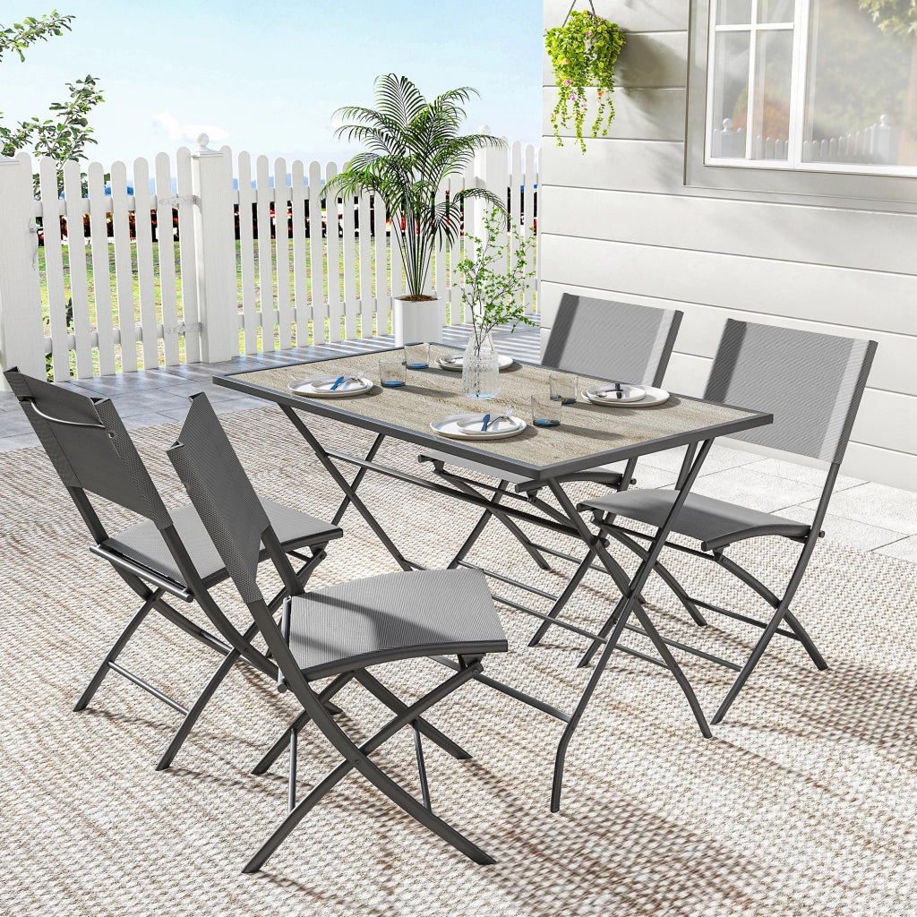 Set Giardino Pieghevole 5 Pezzi Tavolo con 4 Sedie ¨C Zephmum ¨C Legno Effetto