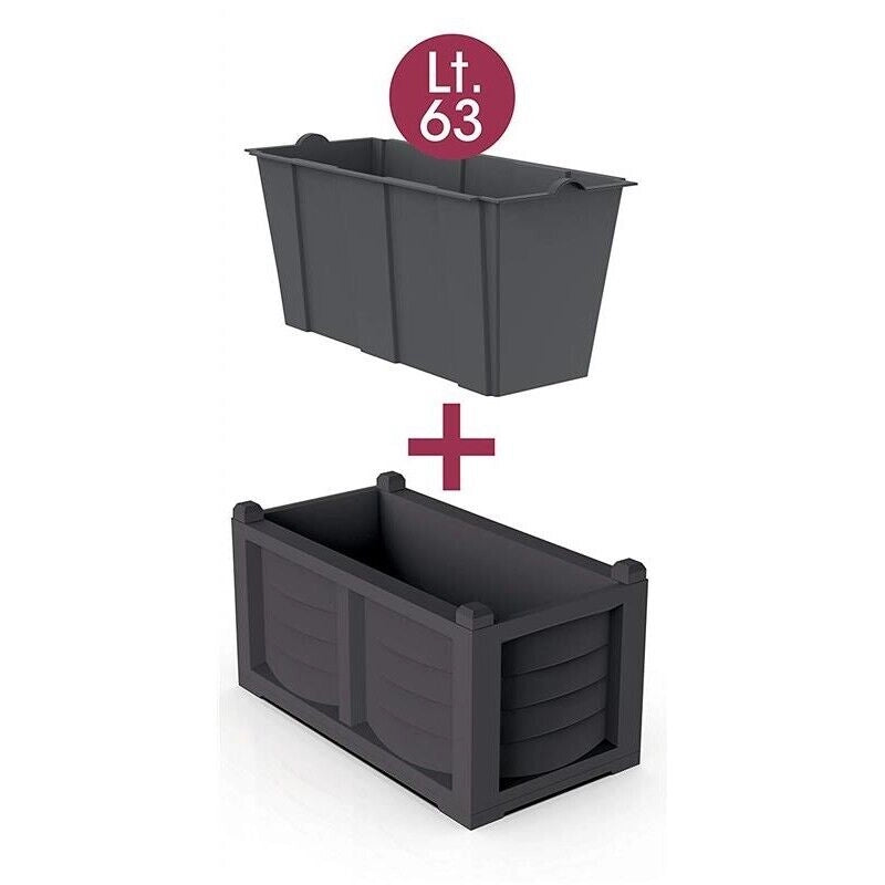 FIORIERA KIT ARREDO CON VASCA INTERNA 80X42,5XH42 RESINA COLORE FERRO BATTUTO