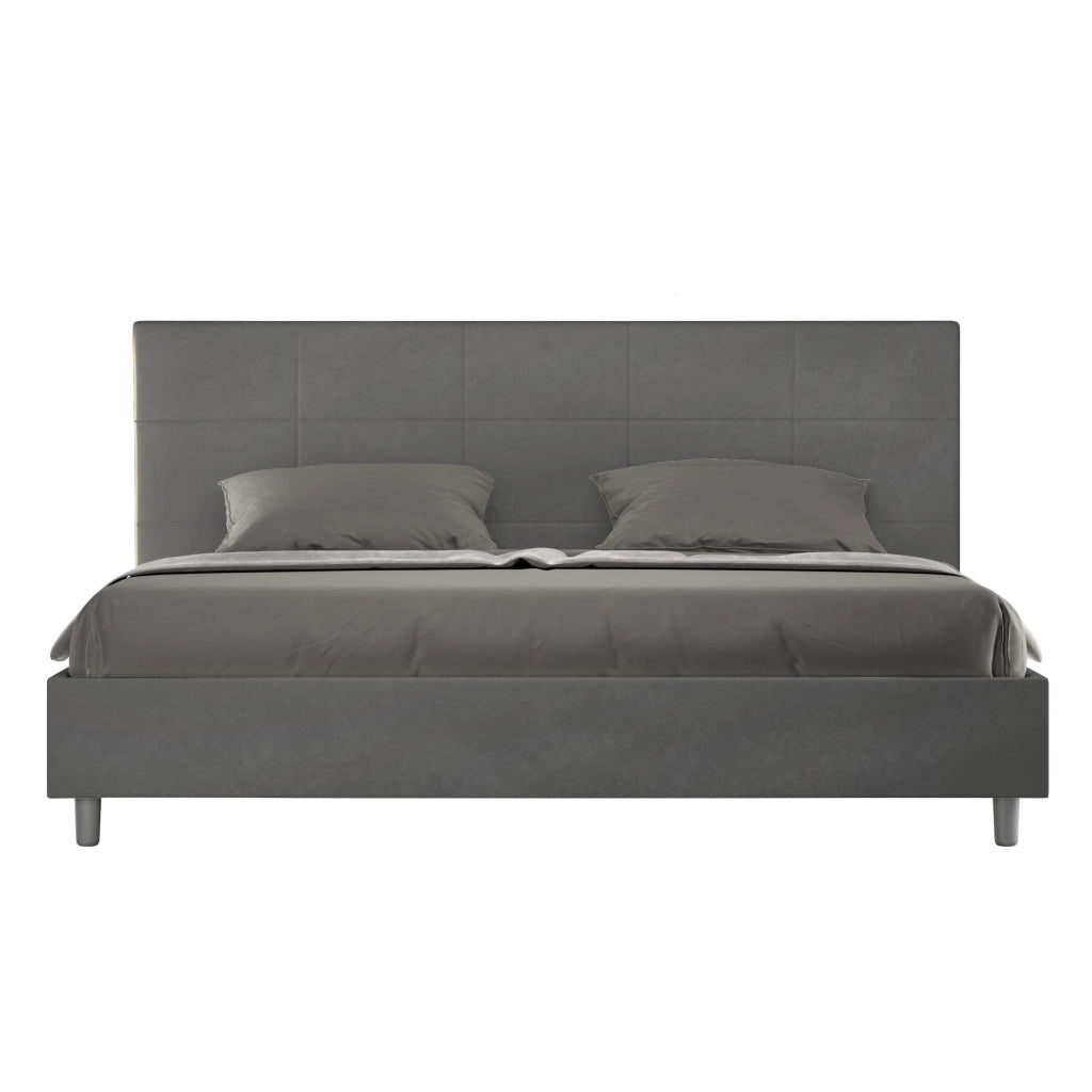 BS COM Letto matrimoniale king size con rete imbottito 180x210 microfibra grigio