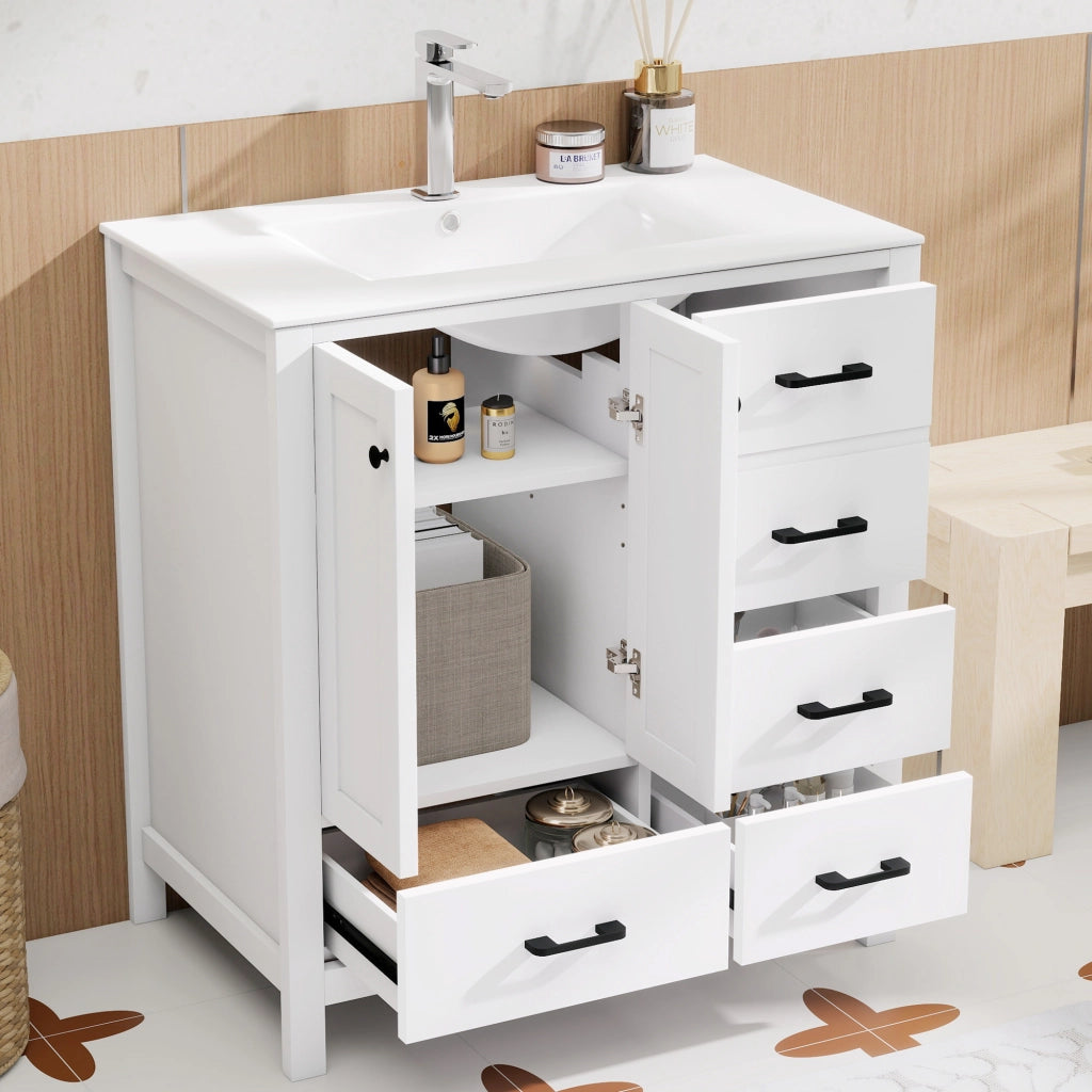 MOBILE BAGNO freestanding 76x46x82 cm in MDF e Ceramica Bianco