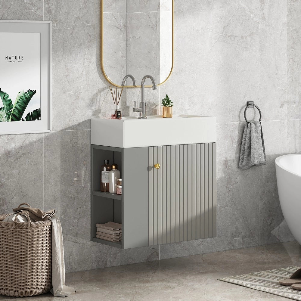 Mobile Bagno con Lavabo e Sottolavabo Pensile 55 cm ¨C Xylo ¨C Grigio Chiaro