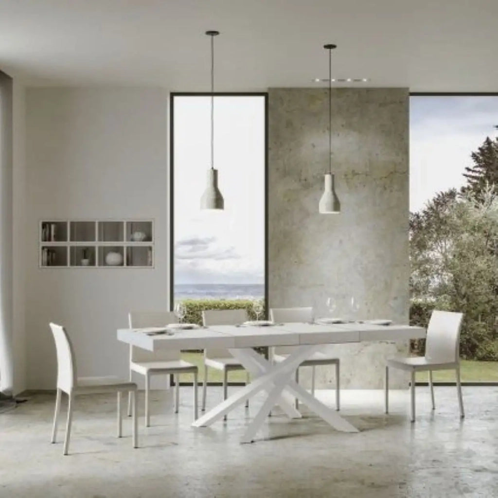 Tavolo allungabile 130/234x90 cm Volantis Premium colore bianco frassino gambe bianche
