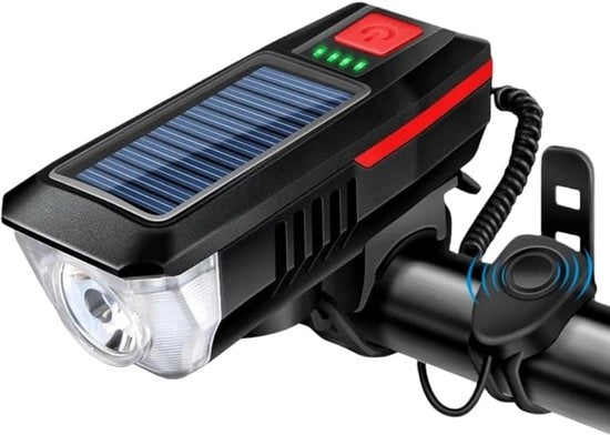 Lanterna da 120dB – Lampada per Bicicletta Multifunzione – Ricarica al Sole e USB – Alta Potenza di Luce - Lampada per Bicicletta - Lampada Anteriore per Bicicletta - Lampade per Bicicletta - Rampa Rottura