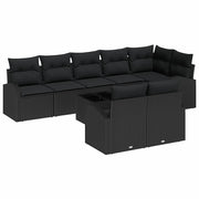 Set Divano da Giardino con cuscino 9 pcs Nero polyrattan
