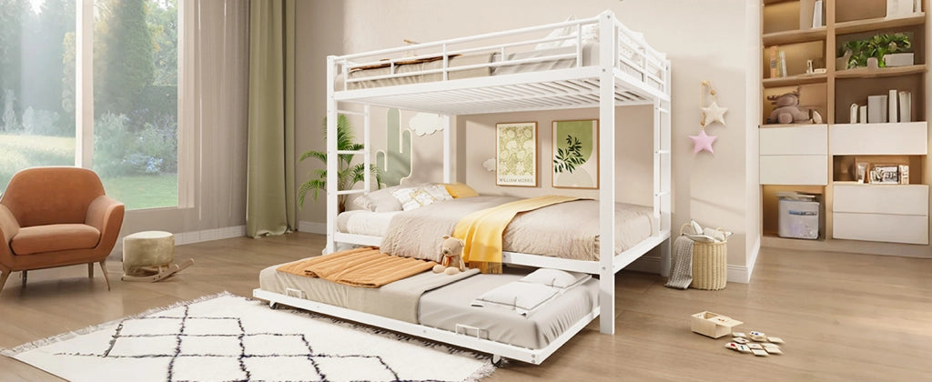 DESMIU Litto a castello 140 × 200 cm 2 posti con letto estraibile, senza materasso, in metallo, bianco