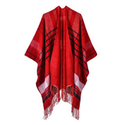 Sciarpa da donna, a quadri, con nappe alla moda, scialle caldo, mantella, due in uno