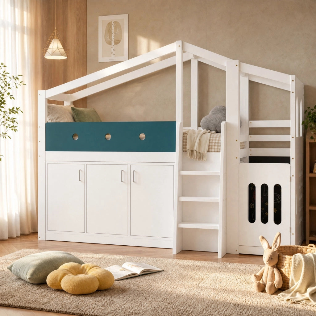 LETTO Semialto a forma di casa 90x200 cm Bianco in legno e MDF