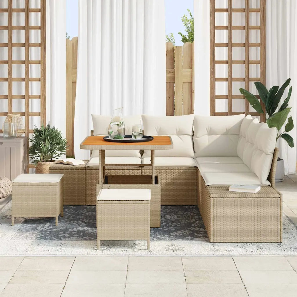 Set Divano da Giardino con cuscino 8 pcs Beige Poly Rattan