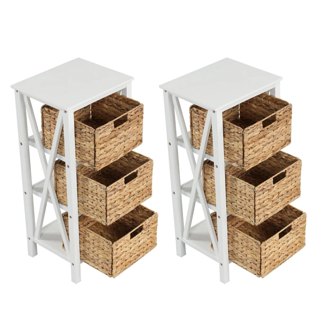 Set di 2 comodini 36 x 30 x 80 cm con 3 cestelli estraibili design moderno in MDF bianco 20_0012500