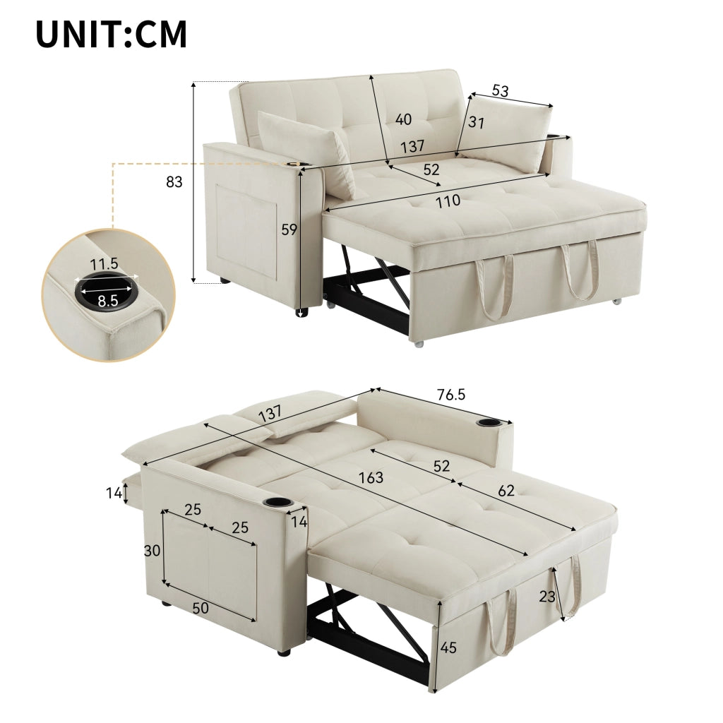 Divano Letto Pieghevole con Portabicchieri e Cuscini ¨C MINIMAL ¨C Grigio