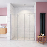 Box Doccia in Linea per Nicchia 185 cm Doppia Porta Battente 4 Ante Pieghevoli Saloon Vetro Temperato 6 mm Anticalcare 155 cm (70+90: 1518-1558 mm)