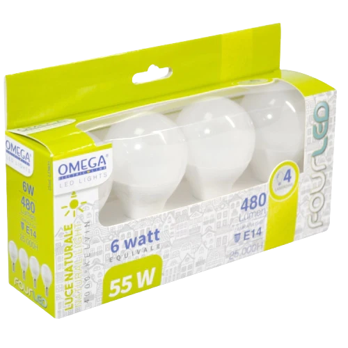 Set 4 Pezzi Sfera G45: 6W - 4000K - E14 - A+