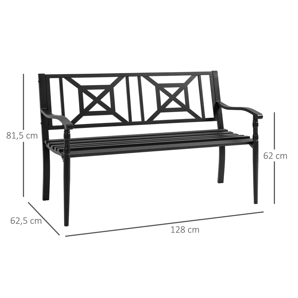 Panchina da Giardino 2 Posti ¨C Xylo ¨C Acciaio Nero con Braccioli 128x62,5x81,5 cm
