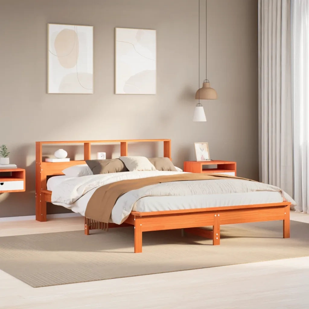 Giroletto senza Materasso-Struttura Letto Marrone Cera 140x200cm Massello Pino 141874