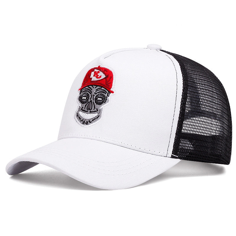 Cappellino da baseball KC ricamato, sportivo all'aperto, con visiera in rete, bianco