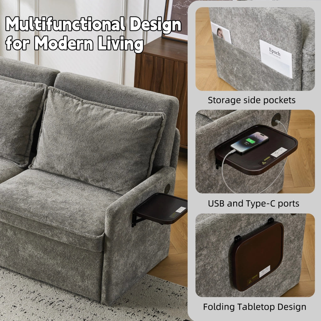 Divano letto imbottito con cuscini e contenitore ¨C Zephmum ¨C Grigio