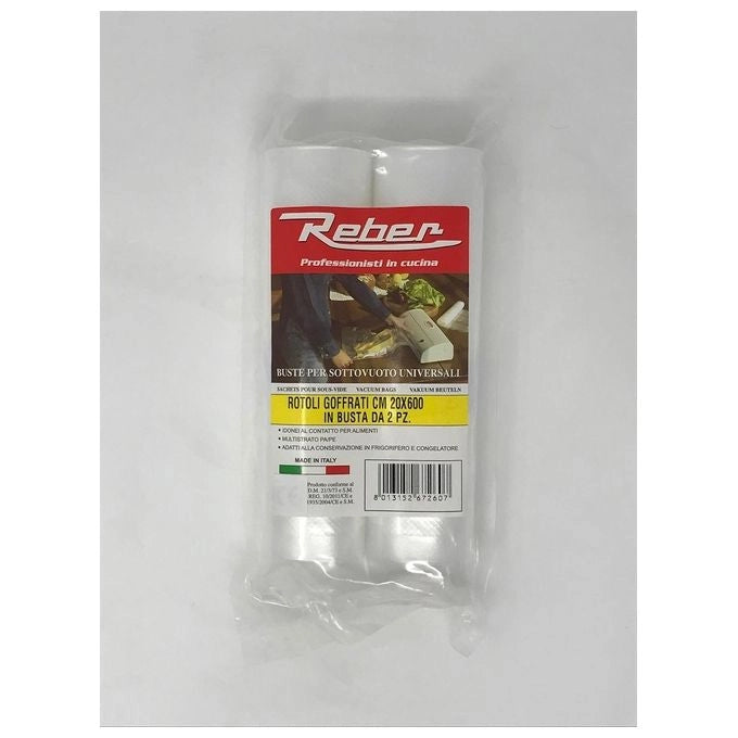 Reber 6726 A Rotolo per Sottovuoto Goffrato Compatibile 20 cm x 6 m 2 Rotoli per Busta