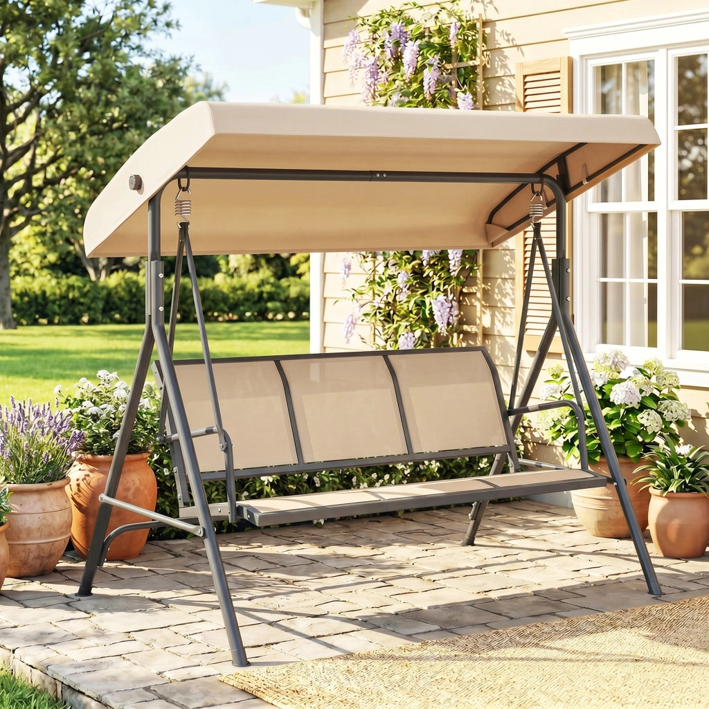 Altalena da Giardino 3 Posti con Tettoia ¨C Minimal ¨C Grigio Acciaio 175x118x159 cm