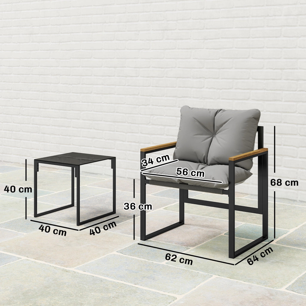Set divano giardino 3 pezzi 2 posti con tavolino e cuscini ¨C zephmum ¨C grigio